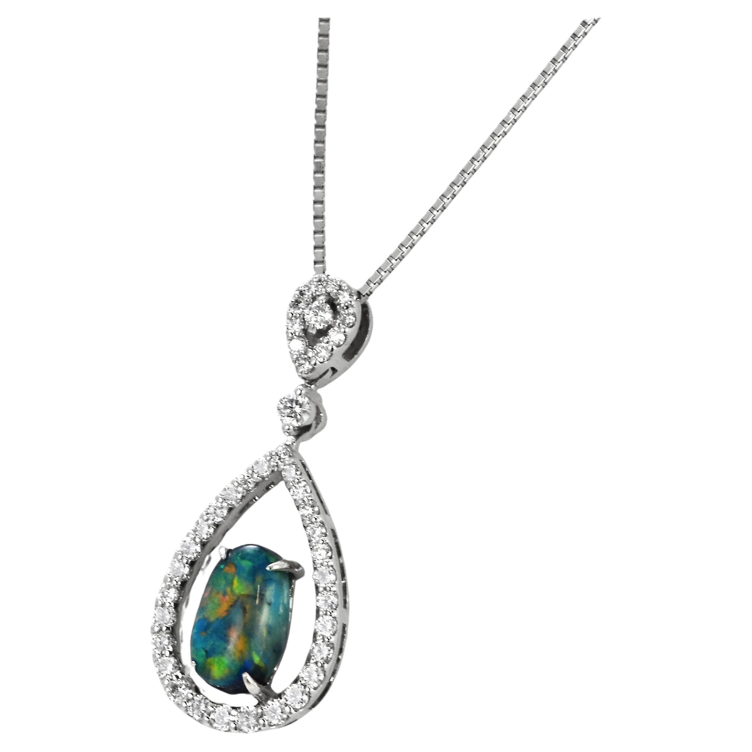 1.10 Carat Natural Australian Black Opal and Diamond Pendant Made in Platinum