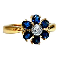1.10 Carat Natural Blue Sapphire Diamond Cluster Ring 14 Karat