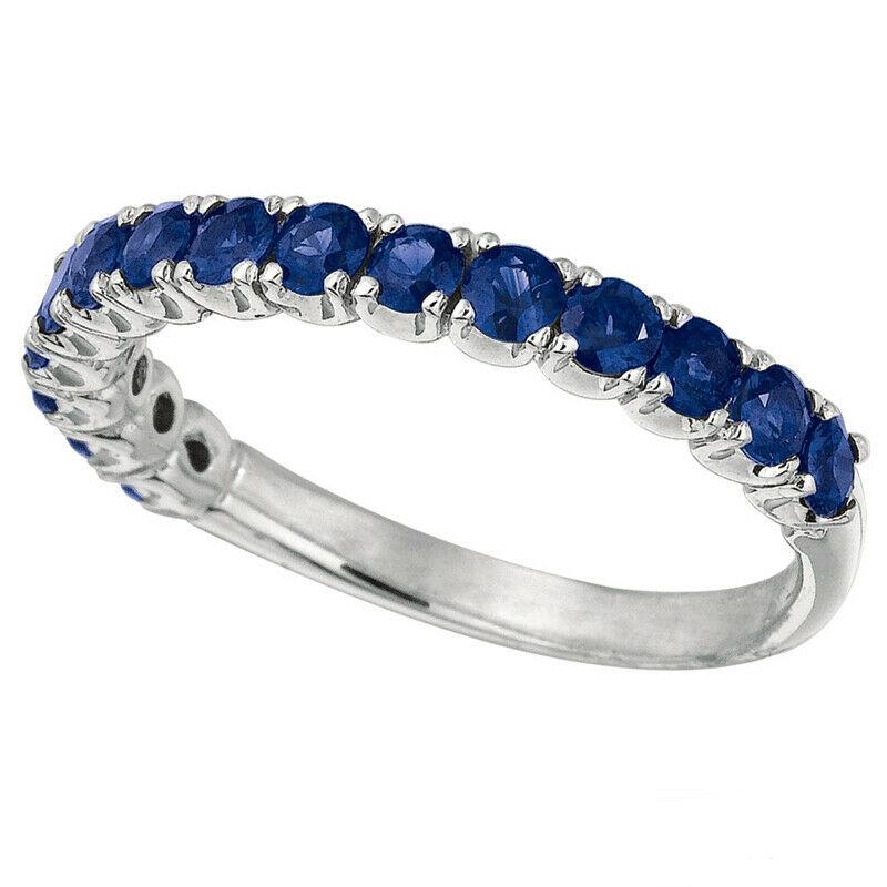 For Sale:  1.10 Carat Natural Blue Sapphire Ring Band 14K White Gold 2