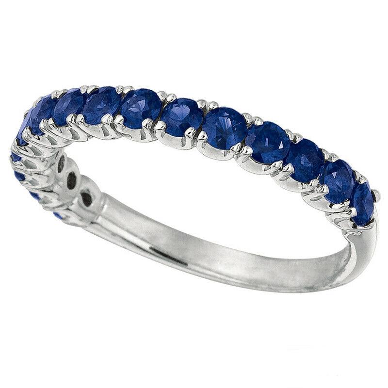 For Sale:  1.10 Carat Natural Blue Sapphire Ring Band 14K White Gold 3