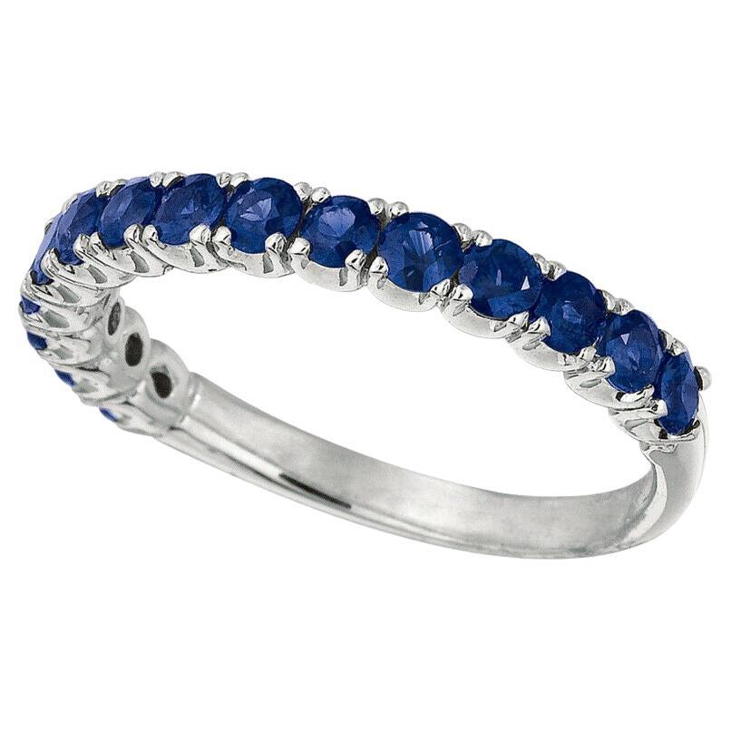 For Sale:  1.10 Carat Natural Blue Sapphire Ring Band 14K White Gold