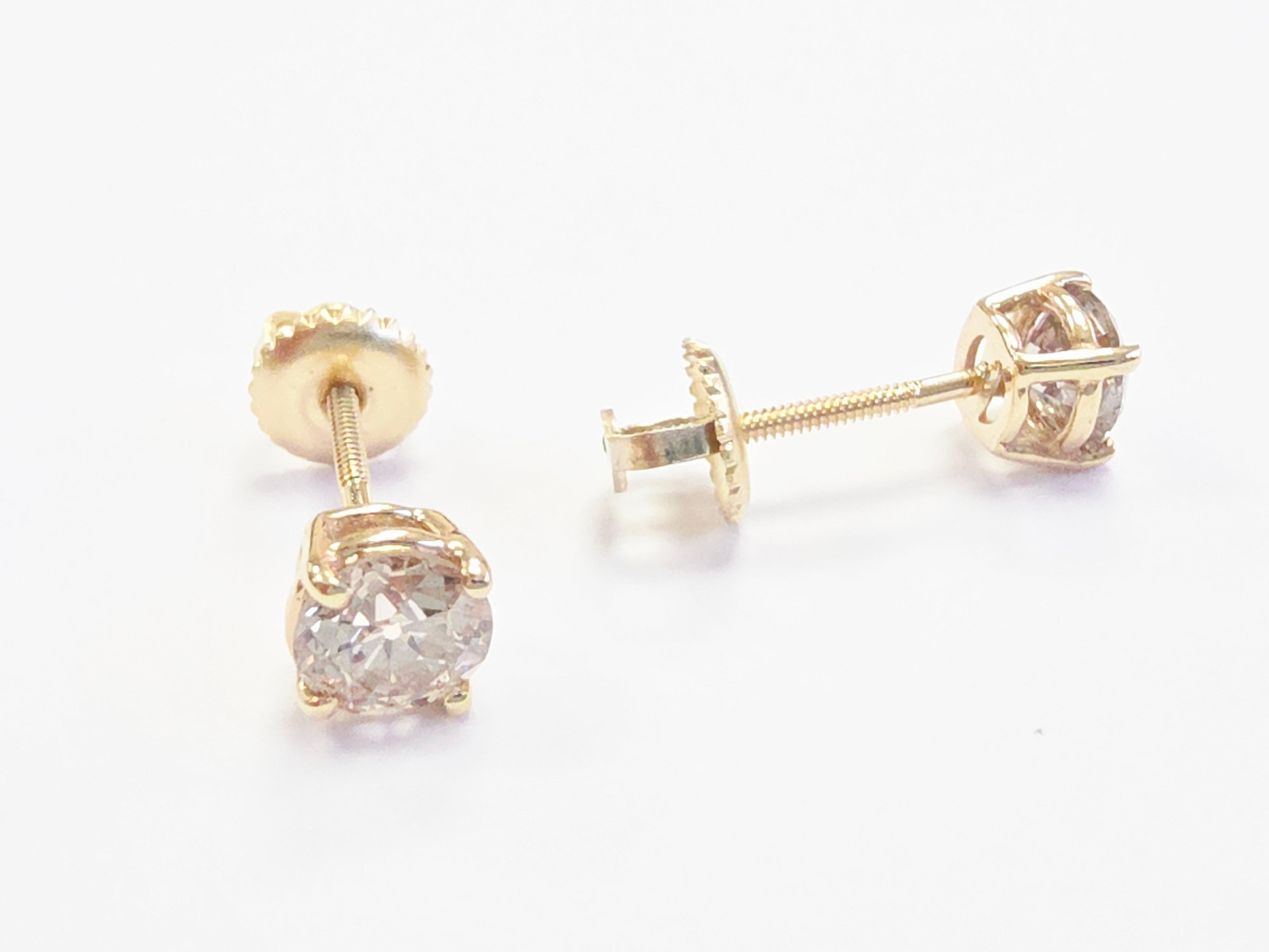 Borchie con diamanti tondi brillanti Nature da 1,10 carati in oro giallo 14 carati In condizioni Nuovo in vendita a Great Neck Plaza, NY