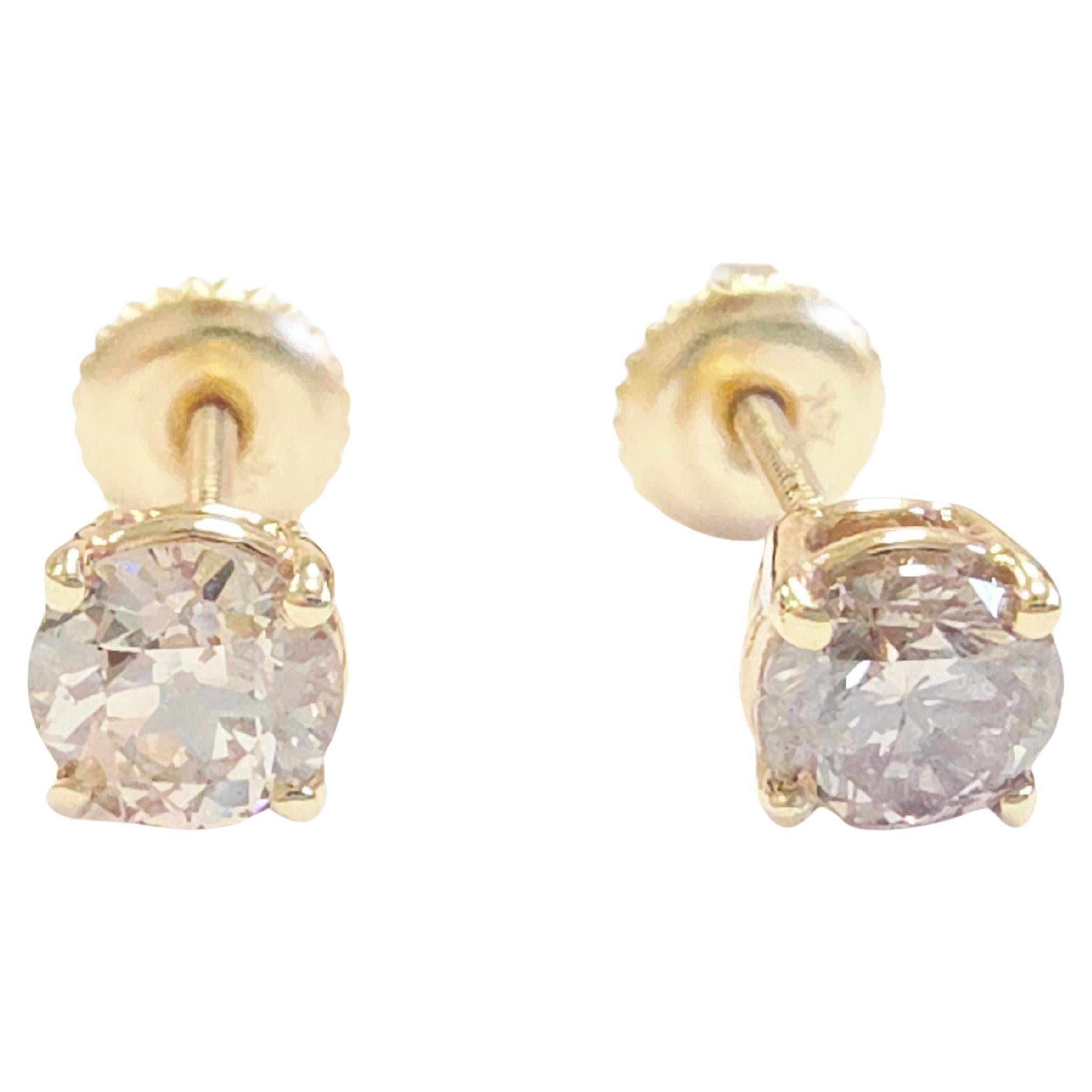 Borchie con diamanti tondi brillanti Nature da 1,10 carati in oro giallo 14 carati