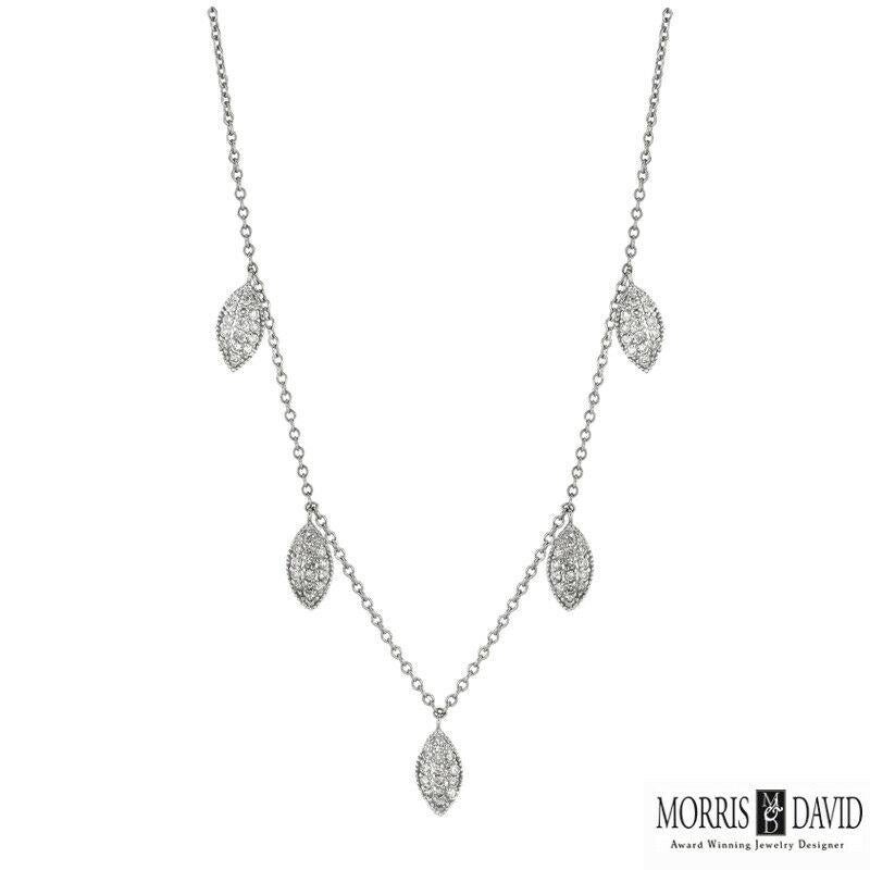 Contemporary 1.10 Carat Natural Diamond Leaf Necklace 14 Karat White Gold G SI For Sale