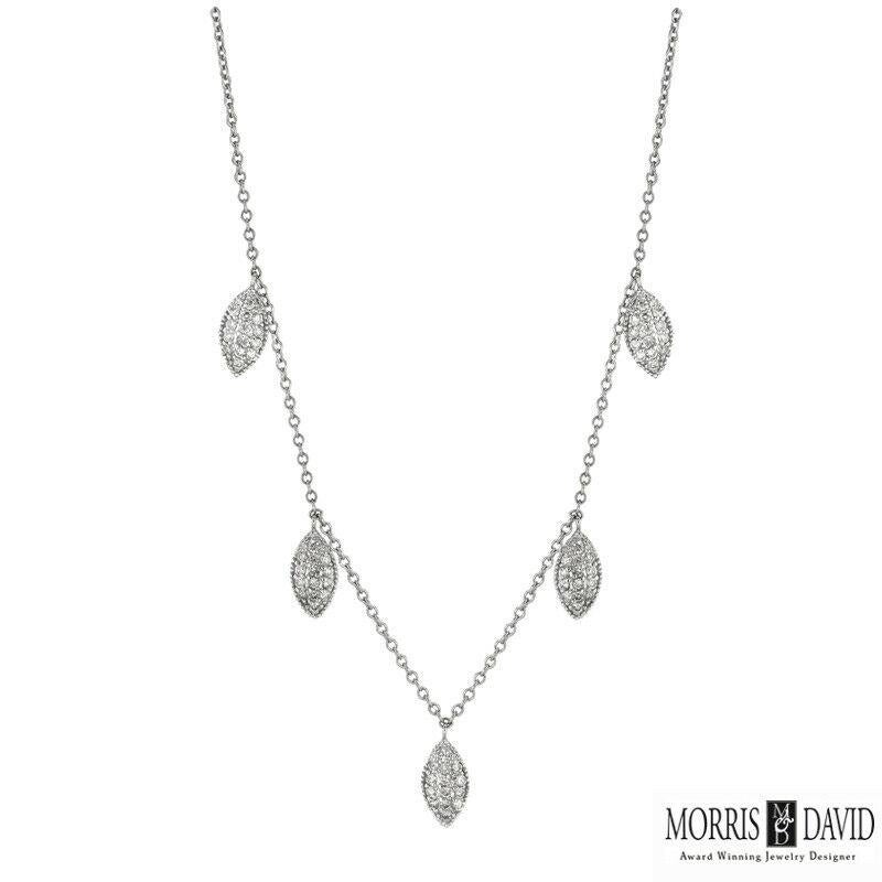 Round Cut 1.10 Carat Natural Diamond Leaf Necklace 14 Karat White Gold G SI For Sale