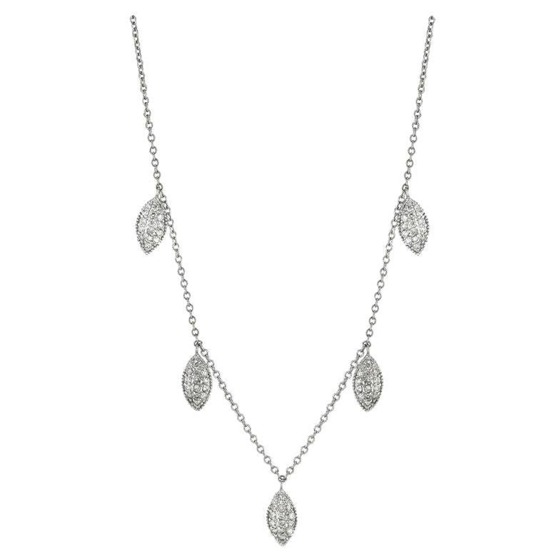 1.10 Carat Natural Diamond Leaf Necklace 14 Karat White Gold G SI For Sale