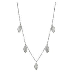 1.10 Carat Natural Diamond Leaf Necklace 14 Karat White Gold G SI