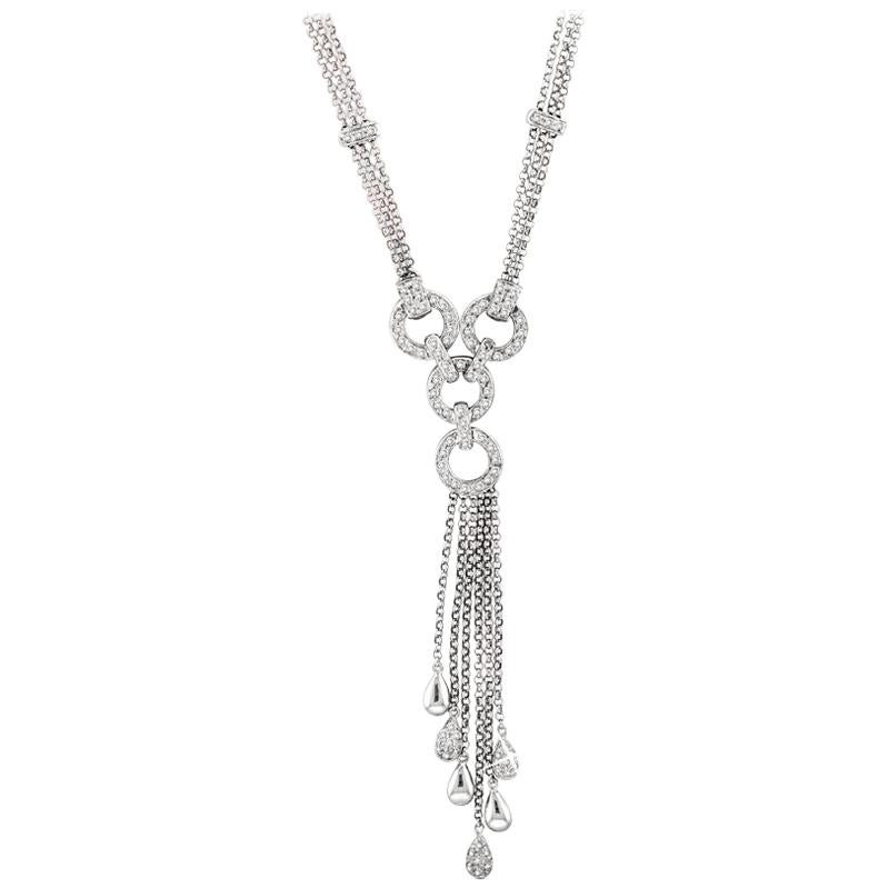 1.10 Carat Natural Diamond Necklace by Designer 14 Karat White Gold For Sale