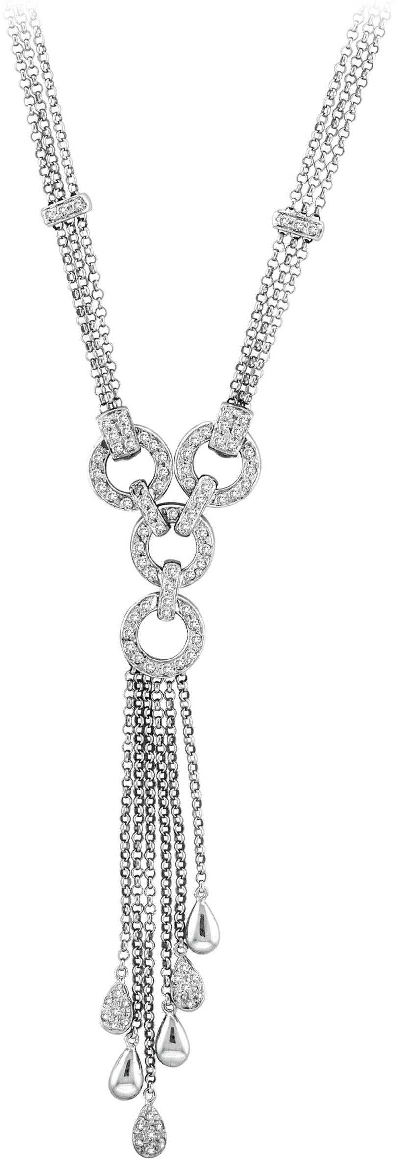 Round Cut 1.10 Carat Natural Diamond Necklace by Designer 14 Karat White Gold For Sale