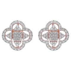 Orecchini con diamante naturale da 1,10 carati con design a trifoglio in oro rosa 18 carati