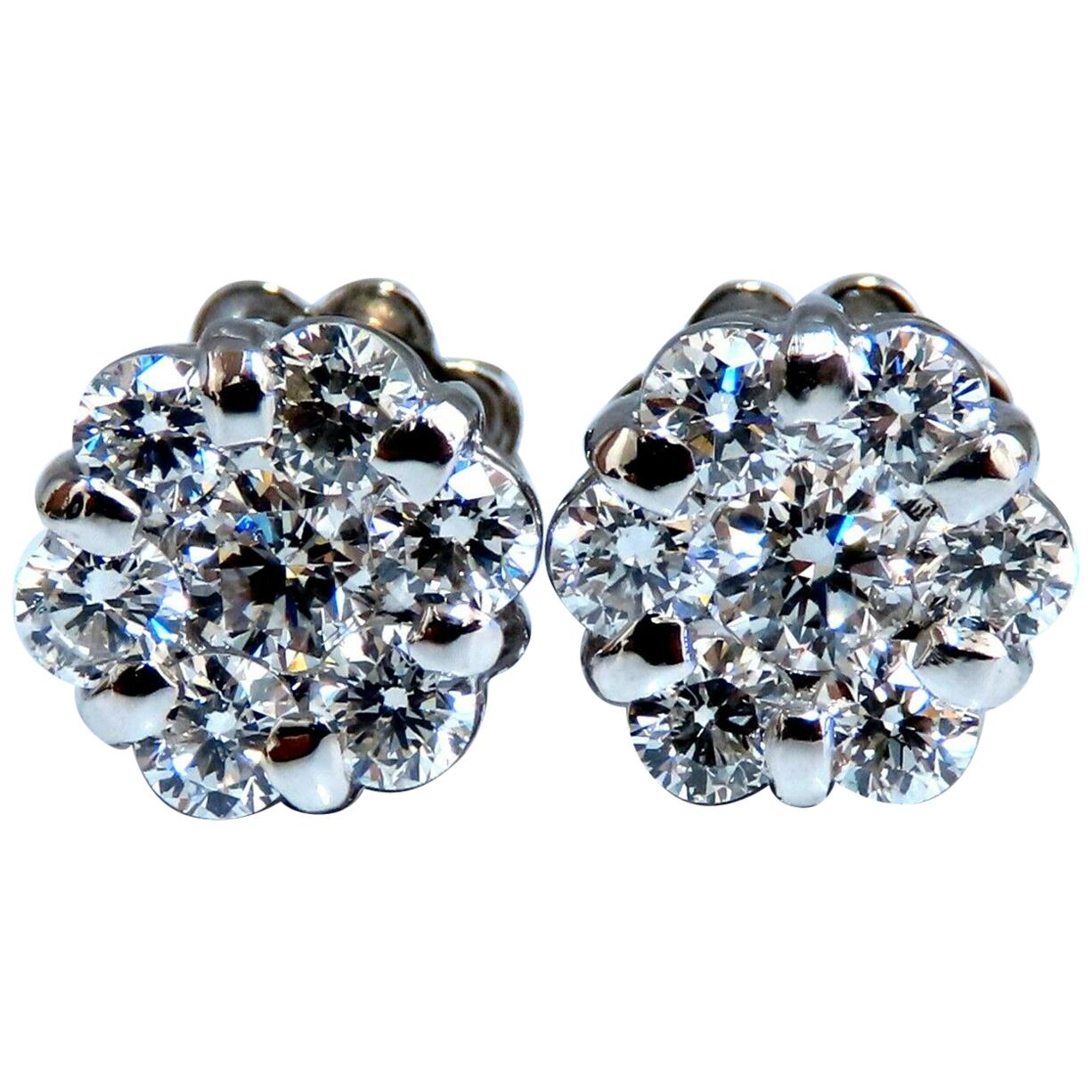 1.10 Carat Natural Diamonds Cluster Earrings 14 Karat For Sale