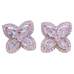 1.10 Carat Natural Diamonds Flowers 18K Gold Earrings