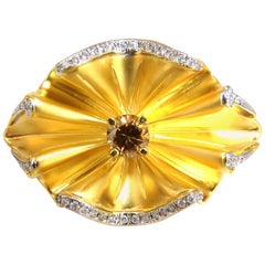 1.10 Carat Natural Fancy Orange Brown Round Diamond Ring 18 Karat Crease 3D Deco