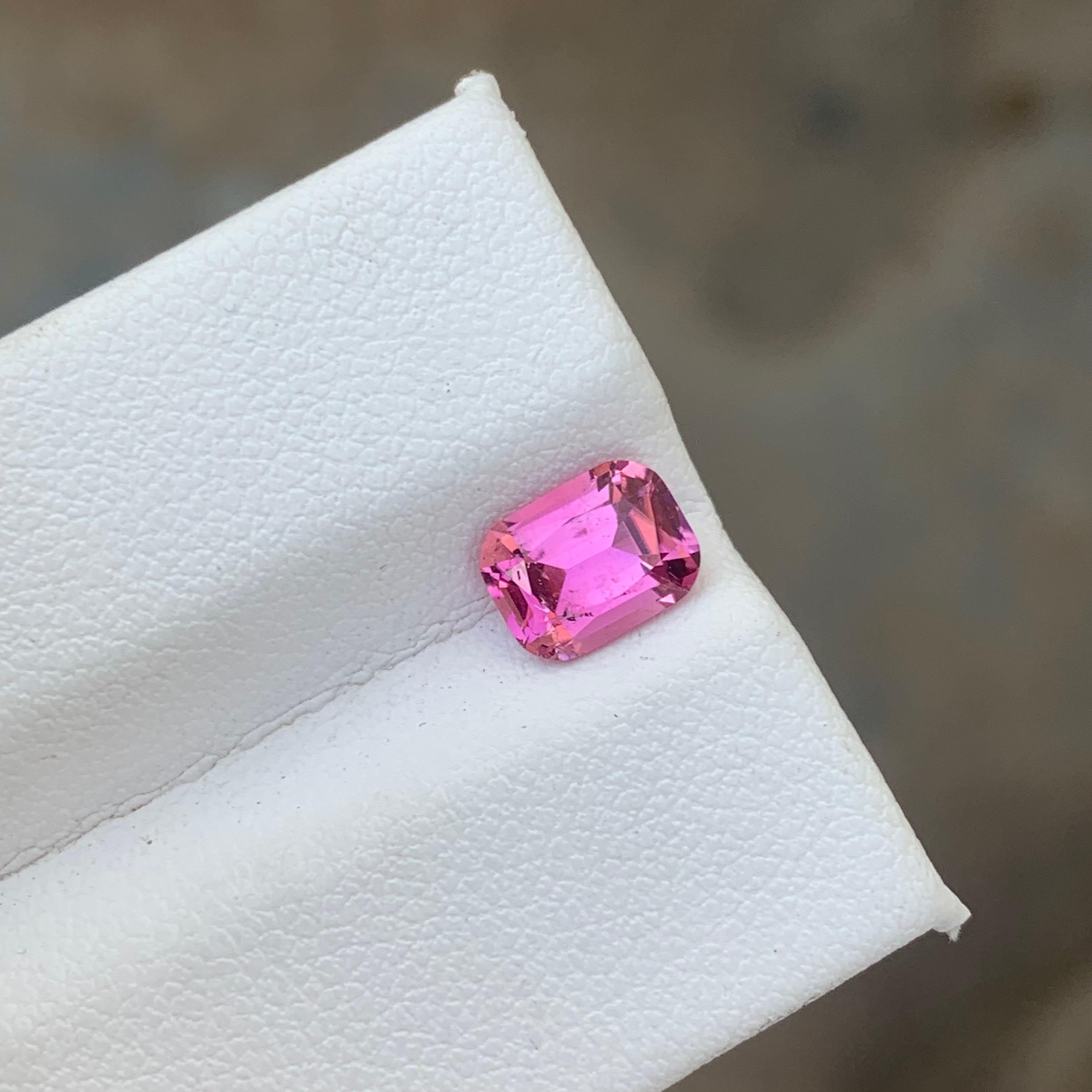 Faceted Tourmaline 
Weight: 1.10 Carats 
Dimension: 7.3x5.6x3.8 Mm
Origin: Afghanistan 
Color:  Pink
Shape: Cushion
Clarity: Eye Clean
Certificate: On Demand 
With a rating between 7 and 7.5 on the Mohs scale of mineral hardness, tourmaline jewelry