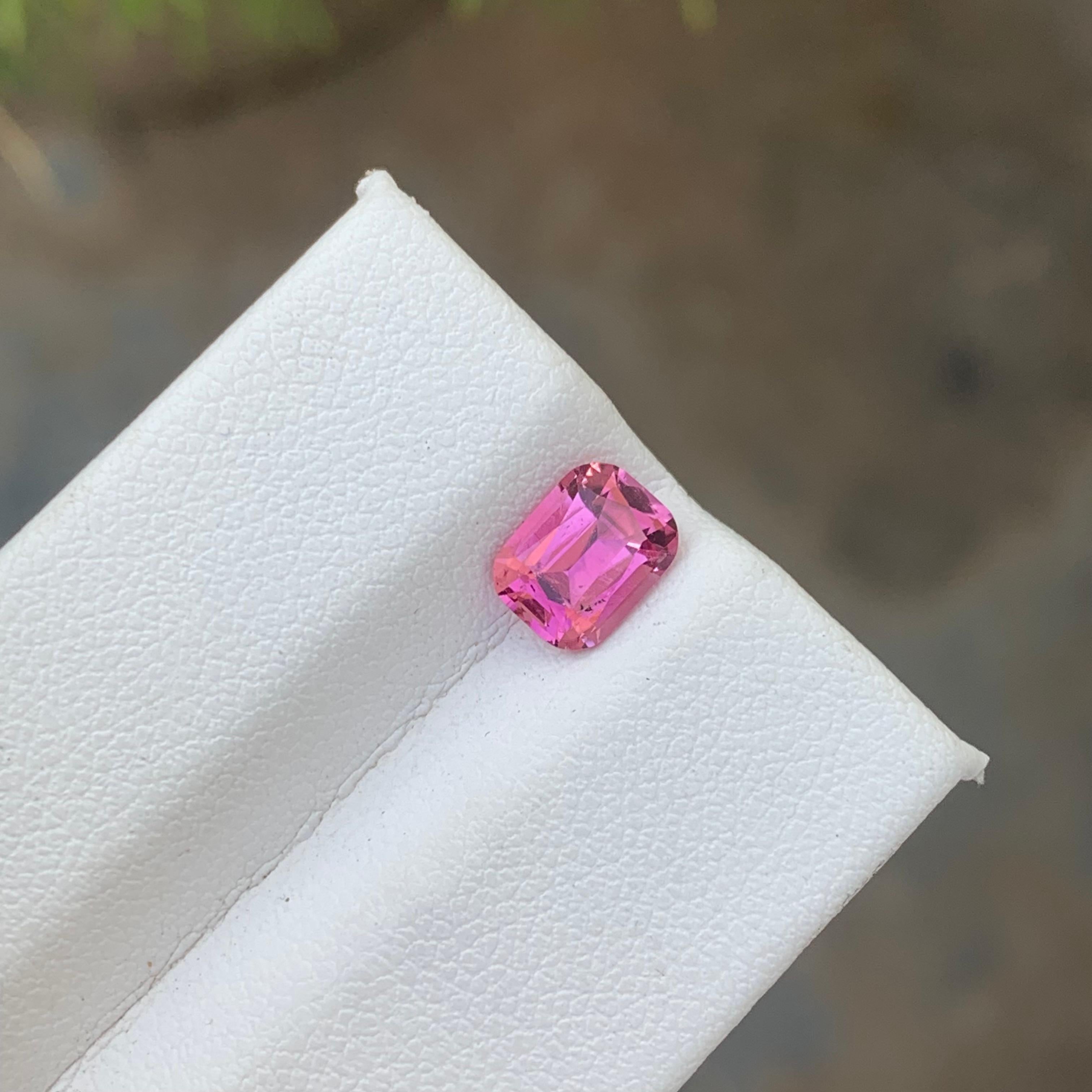 Women's or Men's 1.10 Carat Natural Loose Hot Pink Tourmaline Gemstone Cushion Shape Kunar Mine For Sale