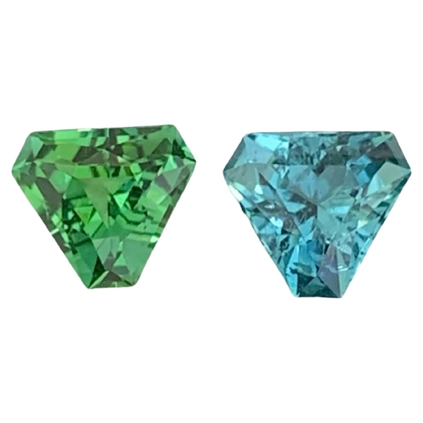 1.10 Carat Natural Loose Reverse Color Tourmaline Pair Trilliant Cut Afghan Gems