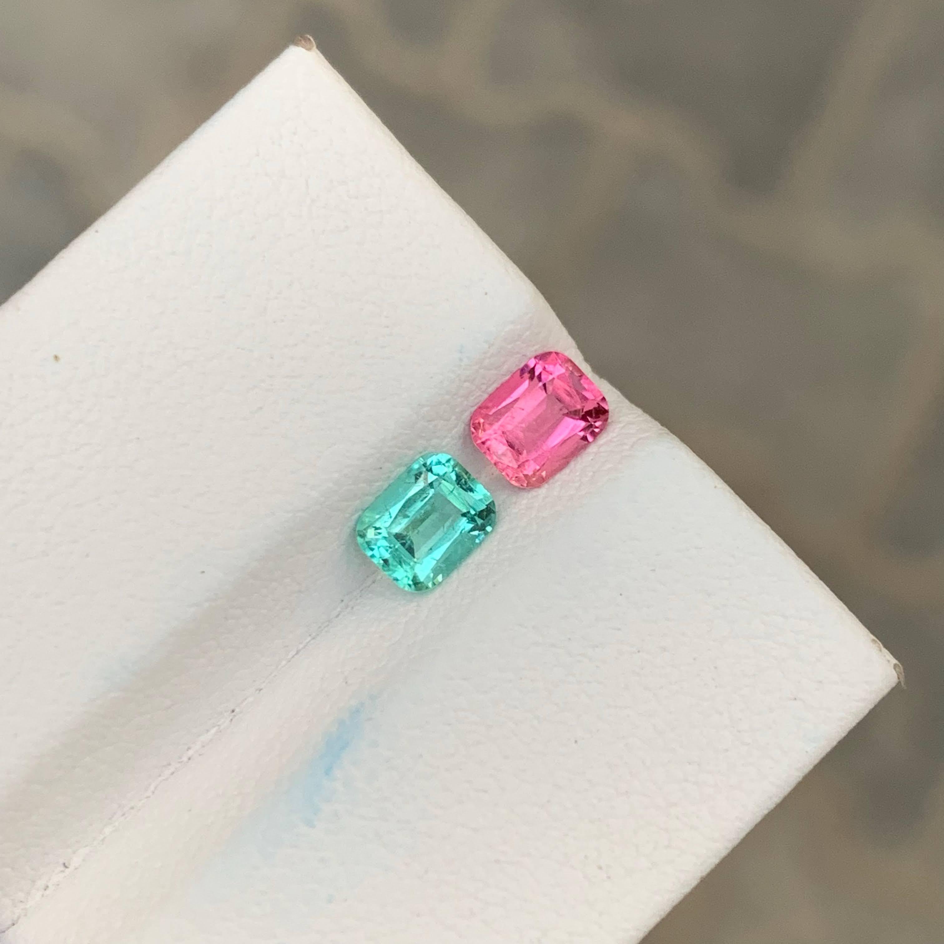 1.10 Carat Natural Loose Reverse Tourmaline Pair Cushion Cut Afghan Gemstone en vente 4