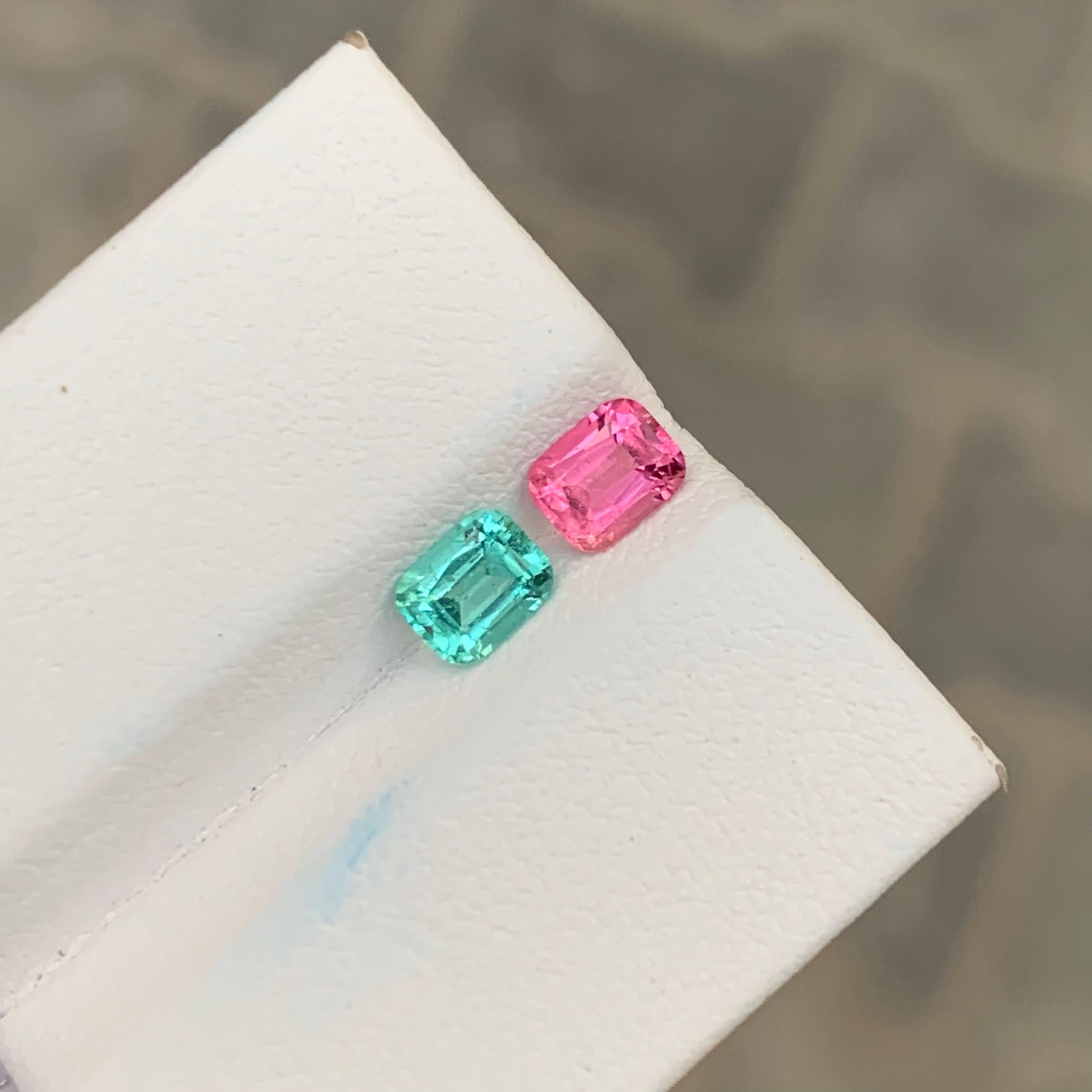 1.10 Carat Natural Loose Reverse Tourmaline Pair Cushion Cut Afghan Gemstone en vente 5