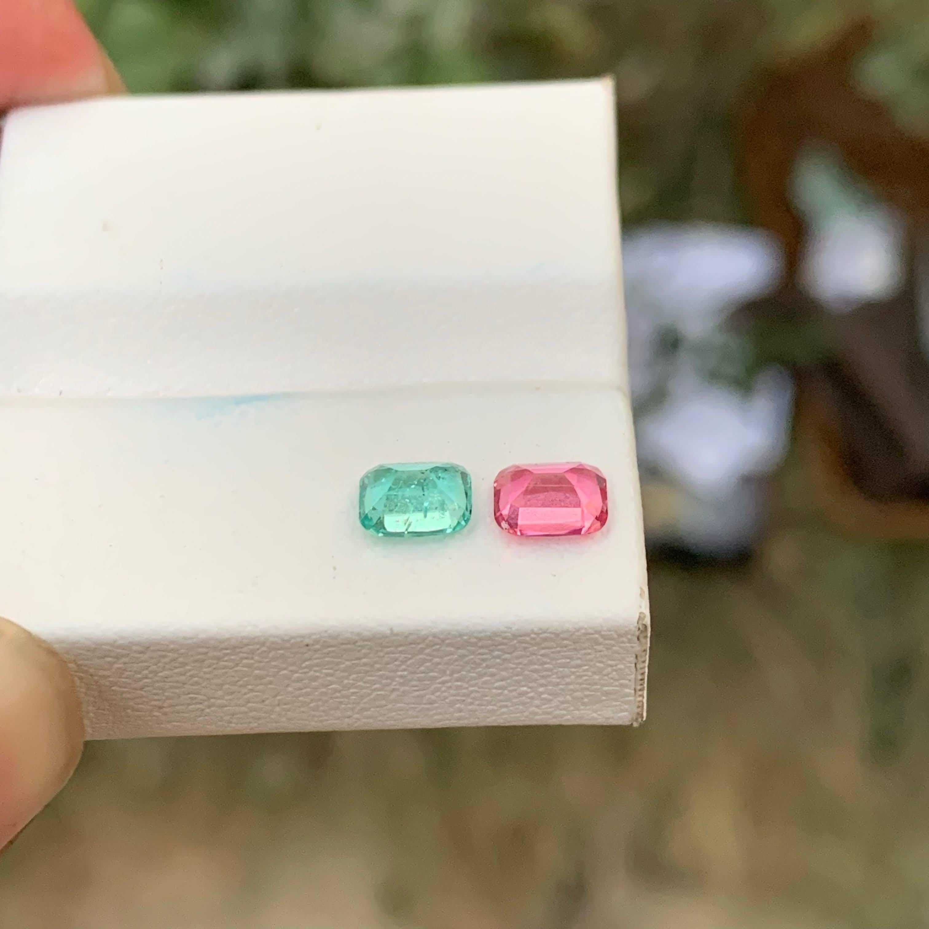 Moderne 1.10 Carat Natural Loose Reverse Tourmaline Pair Cushion Cut Afghan Gemstone en vente