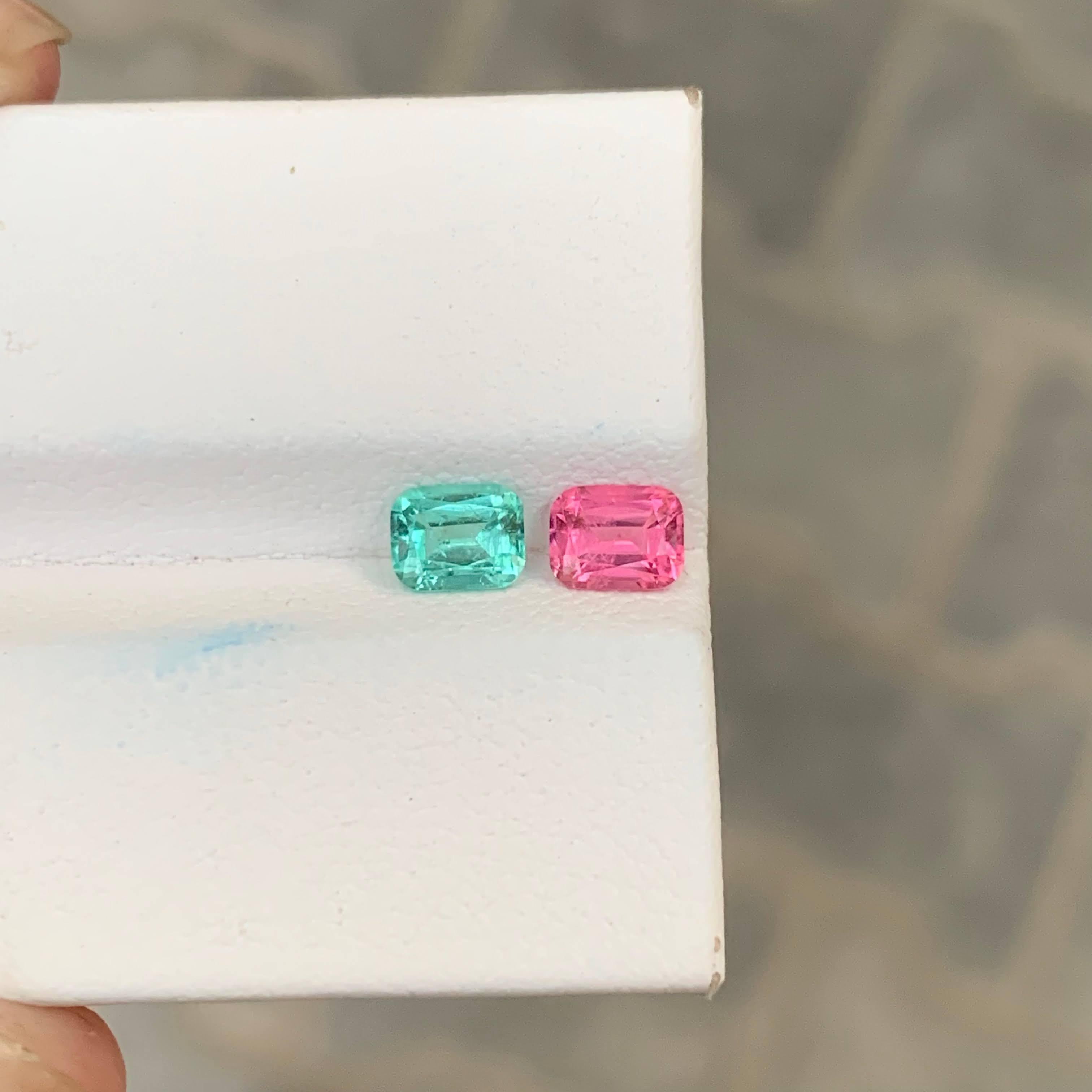 Taille coussin 1.10 Carat Natural Loose Reverse Tourmaline Pair Cushion Cut Afghan Gemstone en vente