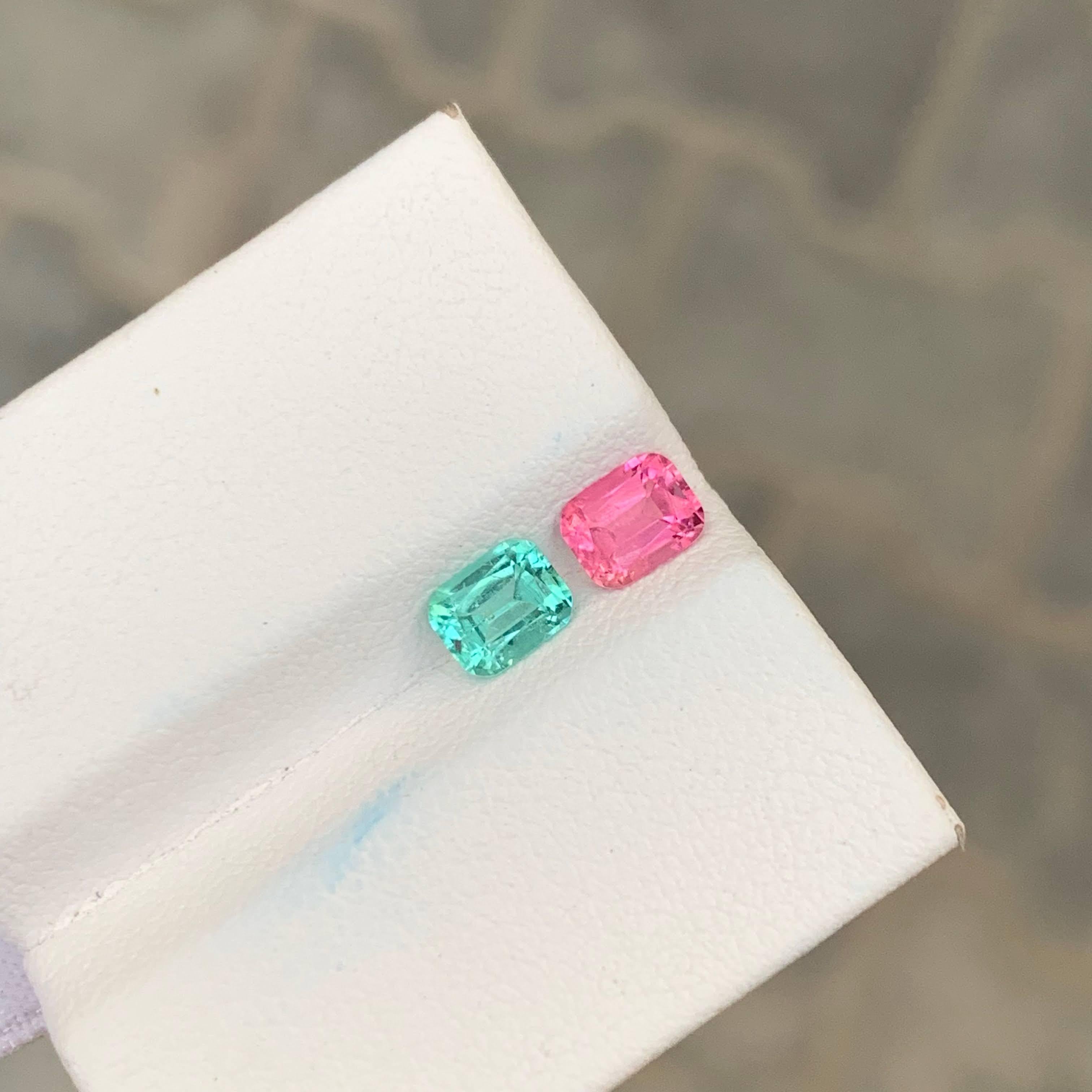 1.10 Carat Natural Loose Reverse Tourmaline Pair Cushion Cut Afghan Gemstone Unisexe en vente