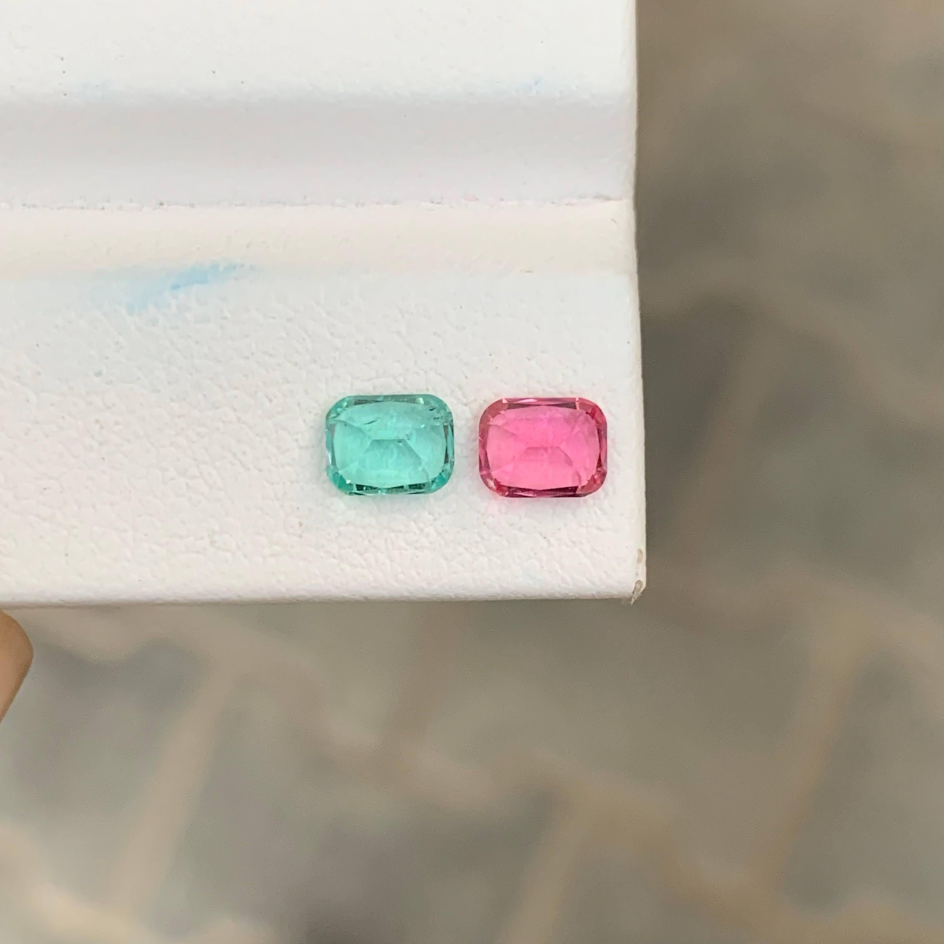 1.10 Carat Natural Loose Reverse Tourmaline Pair Cushion Cut Afghan Gemstone en vente 1