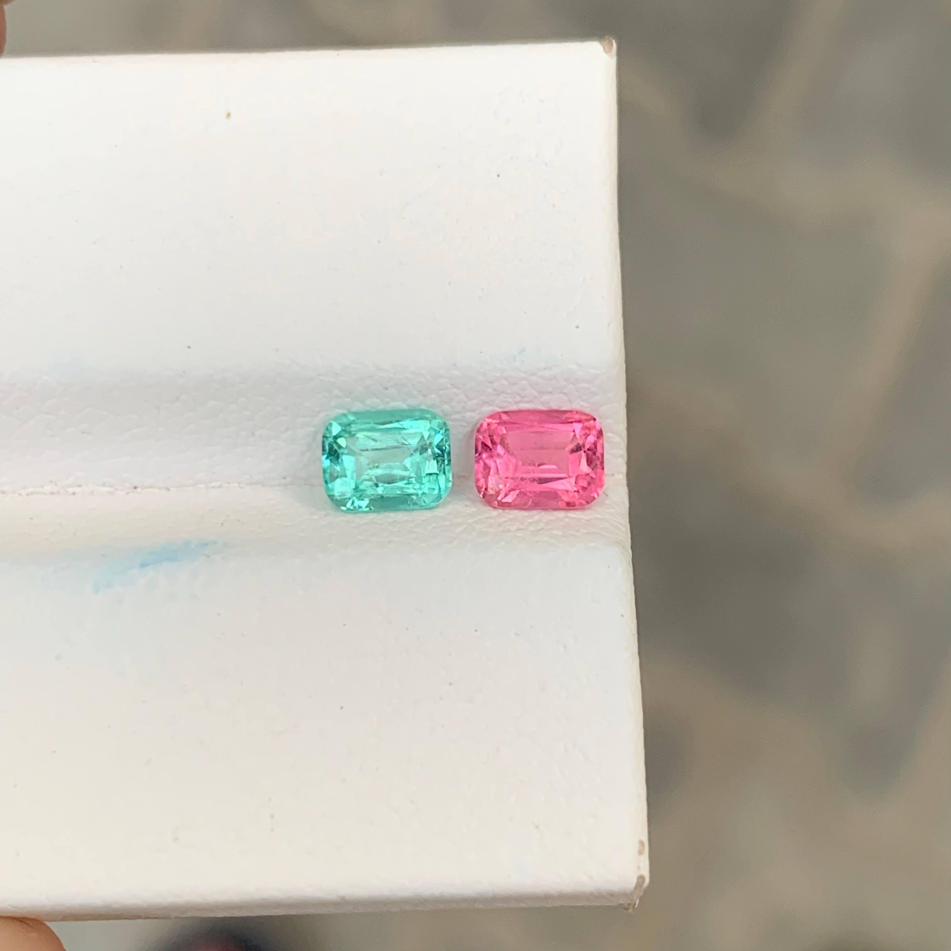 1.10 Carat Natural Loose Reverse Tourmaline Pair Cushion Cut Afghan Gemstone en vente 2