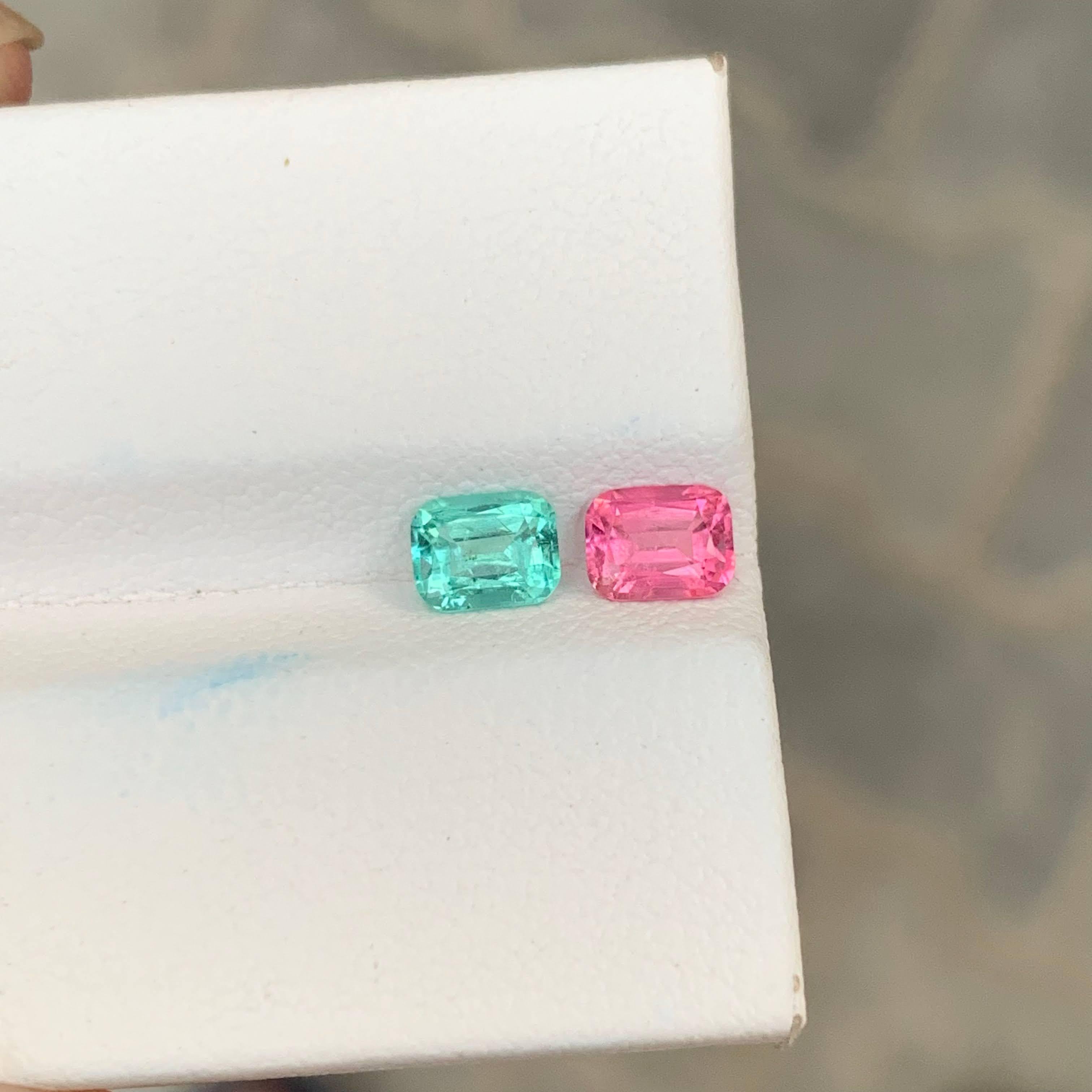 1.10 Carat Natural Loose Reverse Tourmaline Pair Cushion Cut Afghan Gemstone en vente 3