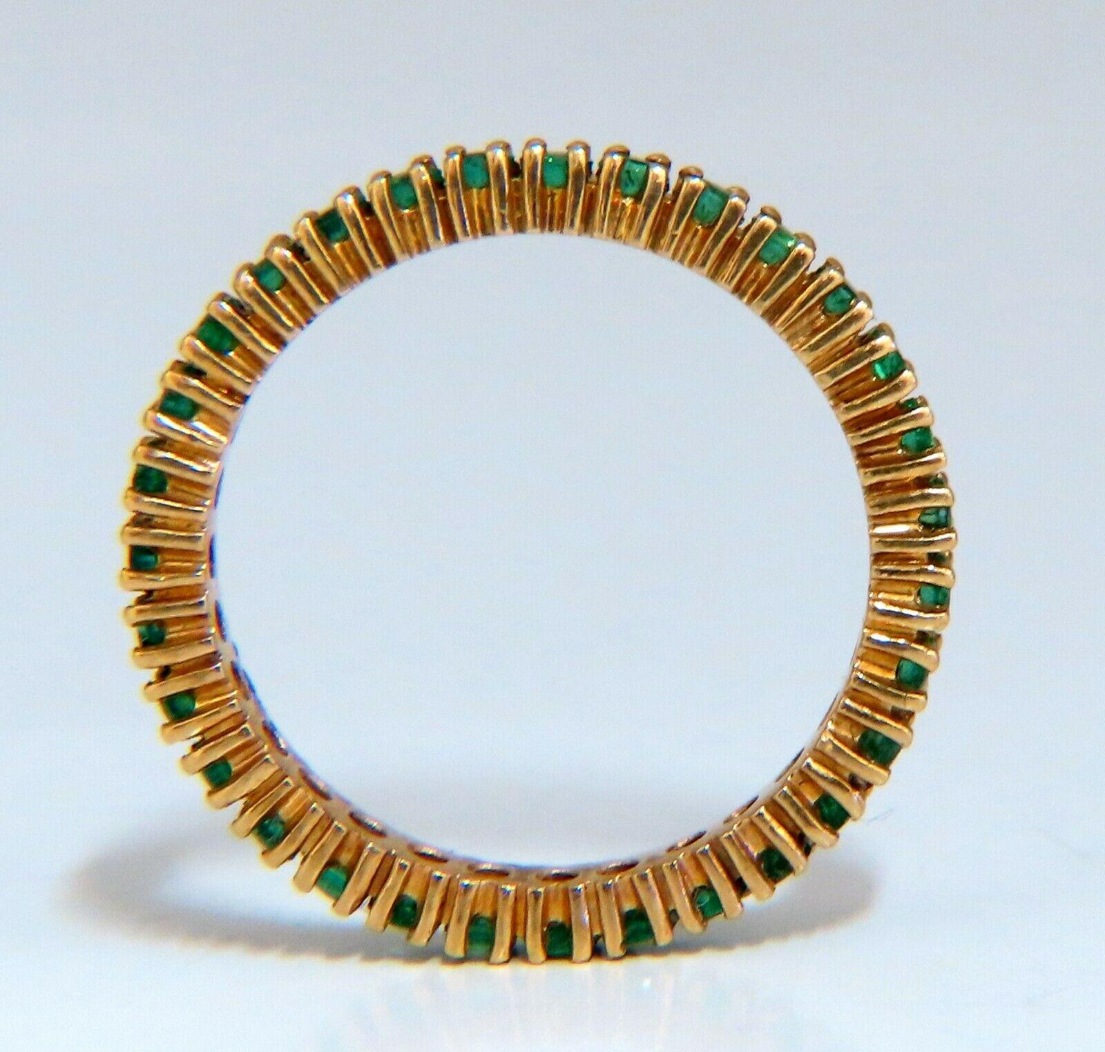 Round Cut 1.10 Carat Natural Round Emeralds Eternity Ring 14 Karat