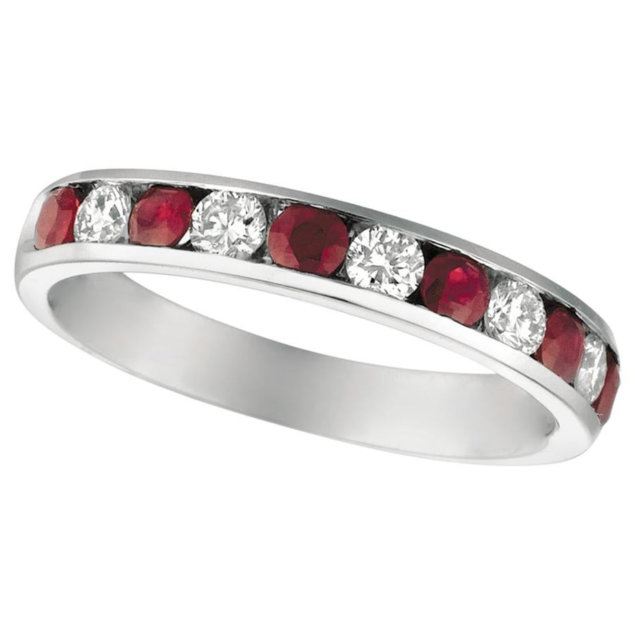 1.10 Carat Natural Ruby and Diamond Ring 14 Karat White Gold For Sale