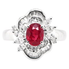 1.10 Carat Natural Ruby and Diamond Ring Set in Platinum