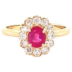 1.10 Carat Natural Ruby Diamond Yellow Gold Ballerina Engagement Ring
