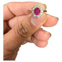 1.10 Carat Natural Ruby Diamond Yellow Gold Ballerina Engagement Ring