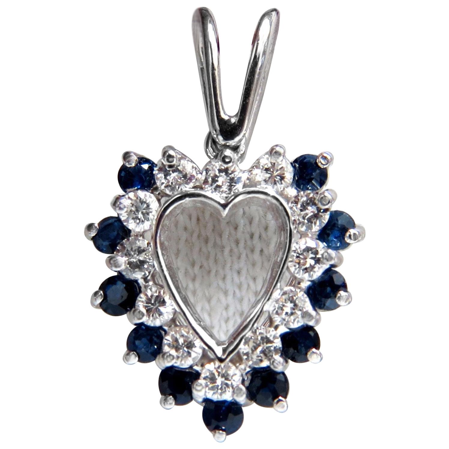1.10 Carat Natural Sapphire Diamonds Heart Pendant 14 Karat