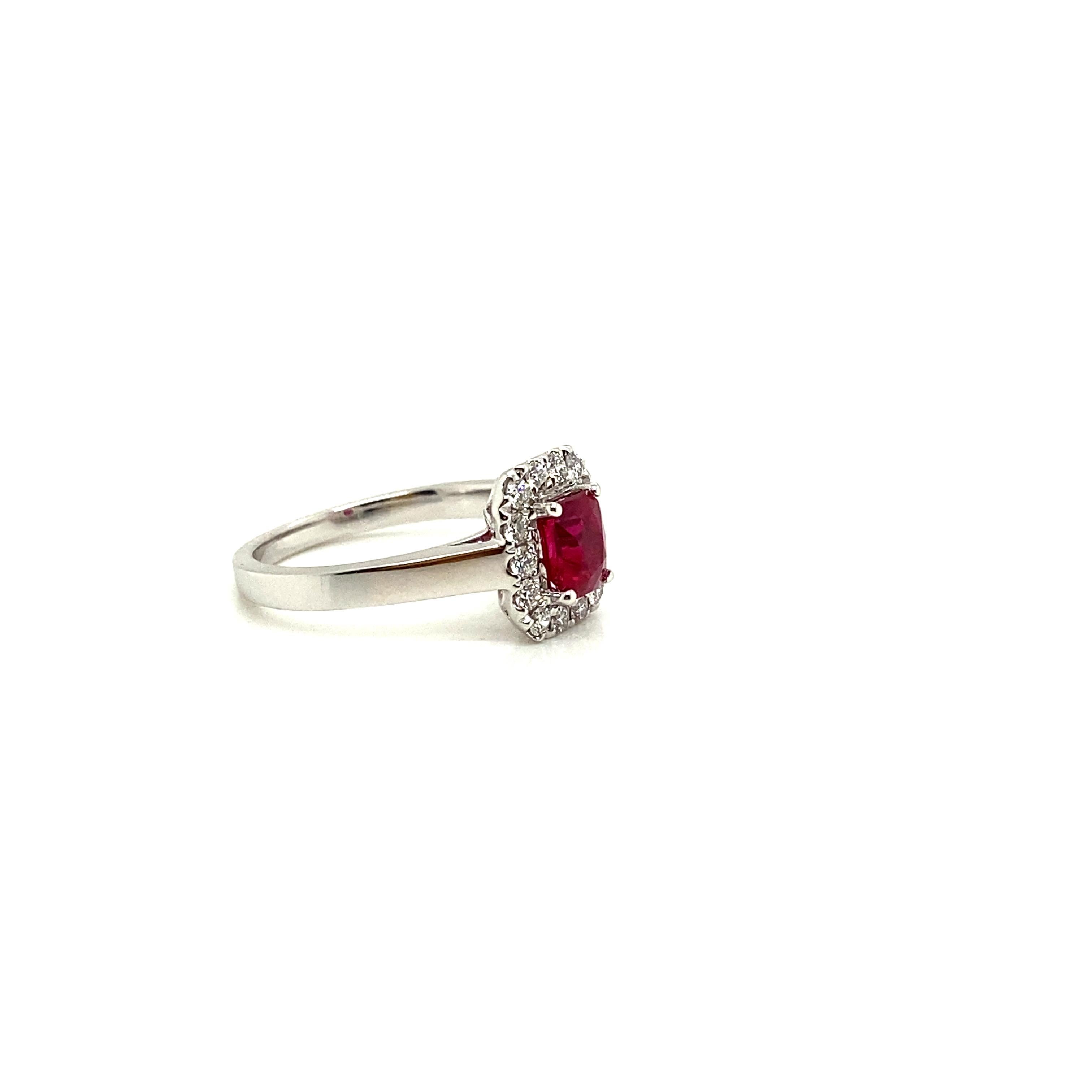 Contemporary 1.10 Carat Octagon-Cut Pigeon's Blood Red Ruby and White Diamond Engagement Ring For Sale