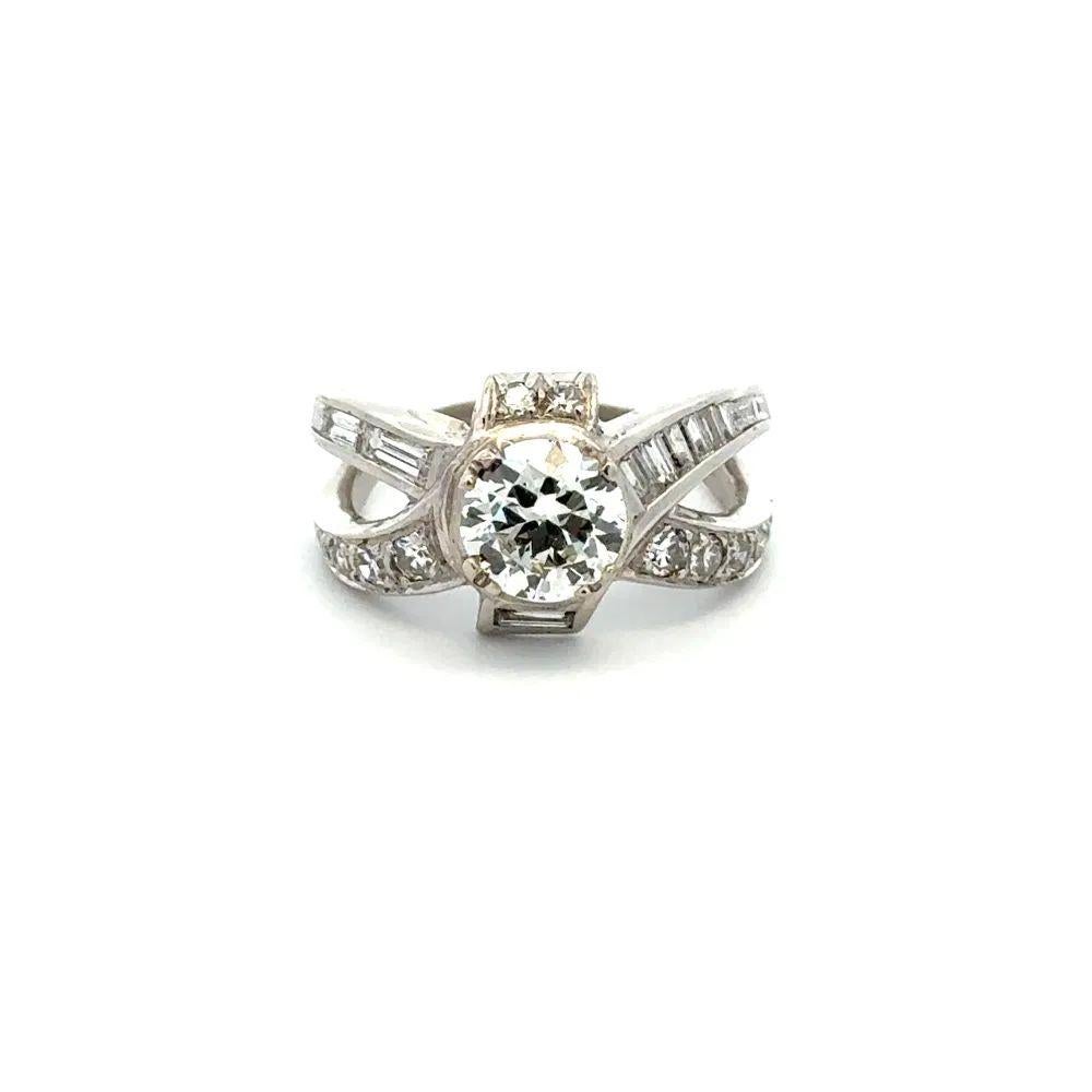 Taille mixte 1.10 Carat OEC Diamond Platinum Crossover Moi et Toi Bypass Ring en vente