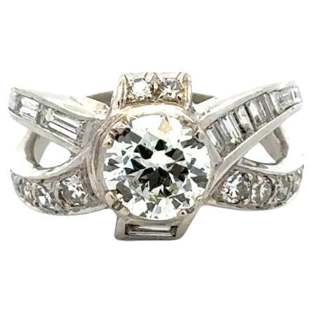 1.10 Carat OEC Diamond Platinum Crossover Moi et Toi Bypass Ring