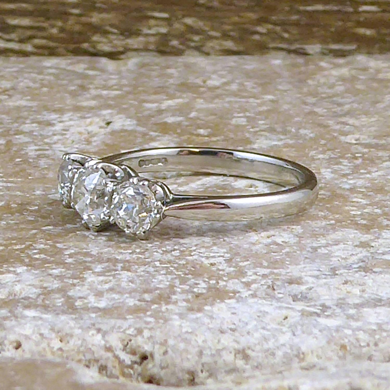 Modern 1.10 Carat Old Cut Diamond Ring, Hallmarked Platinum Band