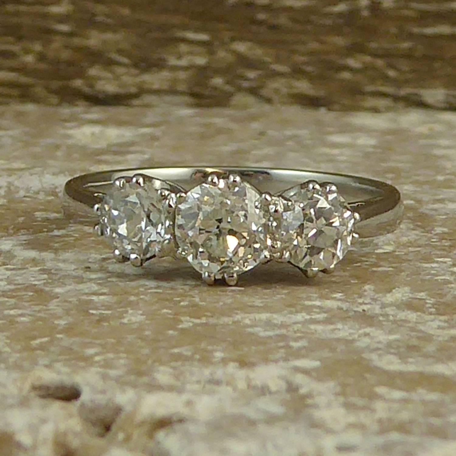 1.10 Carat Old Cut Diamond Ring, Hallmarked Platinum Band 2