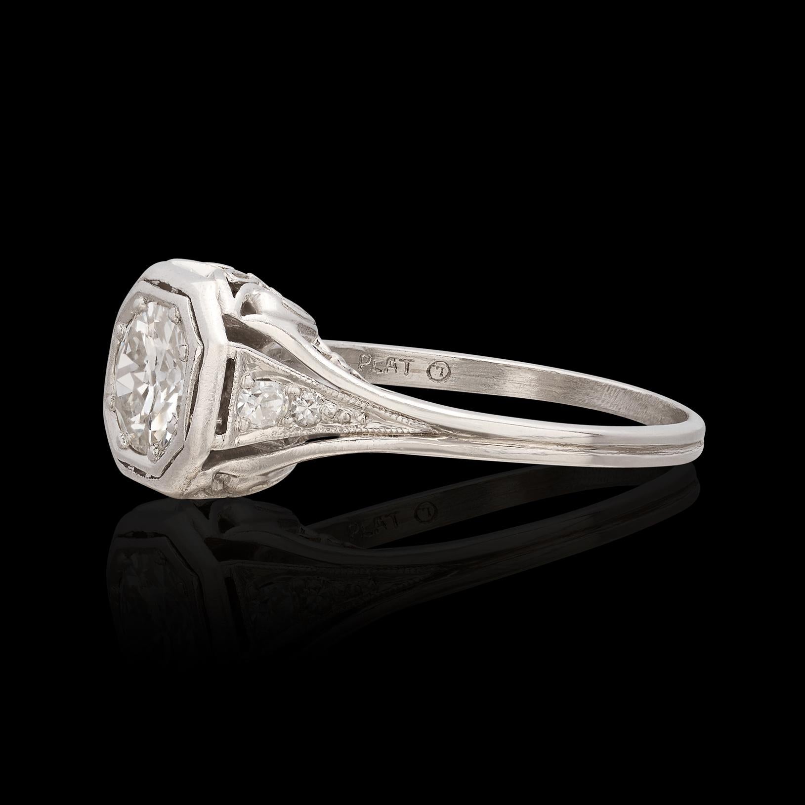 Old European Cut 1.10 carat Old Euro Platinum & Diamond Ring For Sale