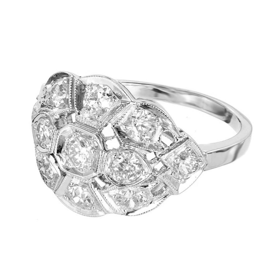 Vintage Art Deco 1930s old European and transitional cut Diamond pierced dome cocktail ring, in 14k white gold.

11 diamants de taille européenne ancienne, poids total approx. 1,10 ct, G - H, VS - SI
Pointure 5,75 et taille appréciable
or blanc