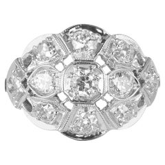 Bague cocktail en or avec dôme Art déco en forme de dôme avec diamant européen ancien de 1,10 carat