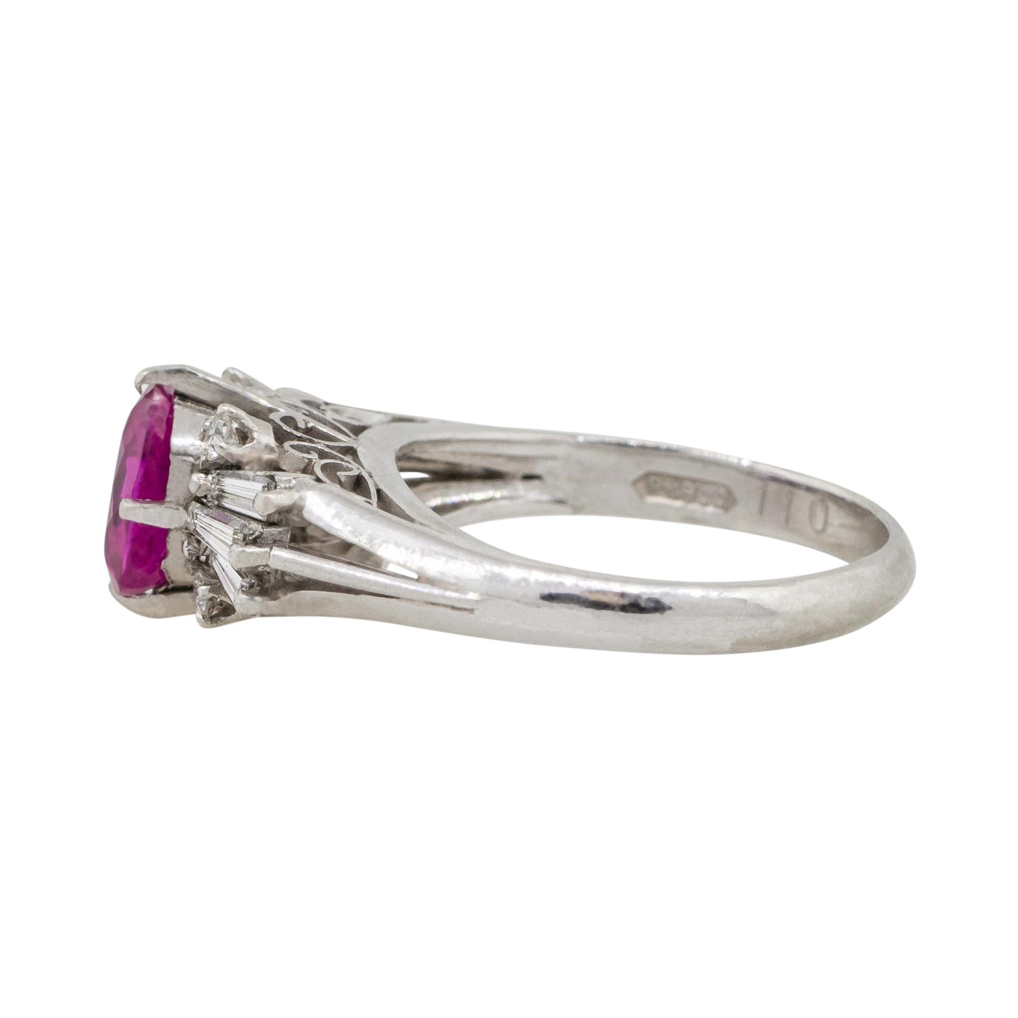 1.10 Carat Oval Cut Ruby Center Diamond Cocktail Ring Platinum in Stock In New Condition In Boca Raton, FL