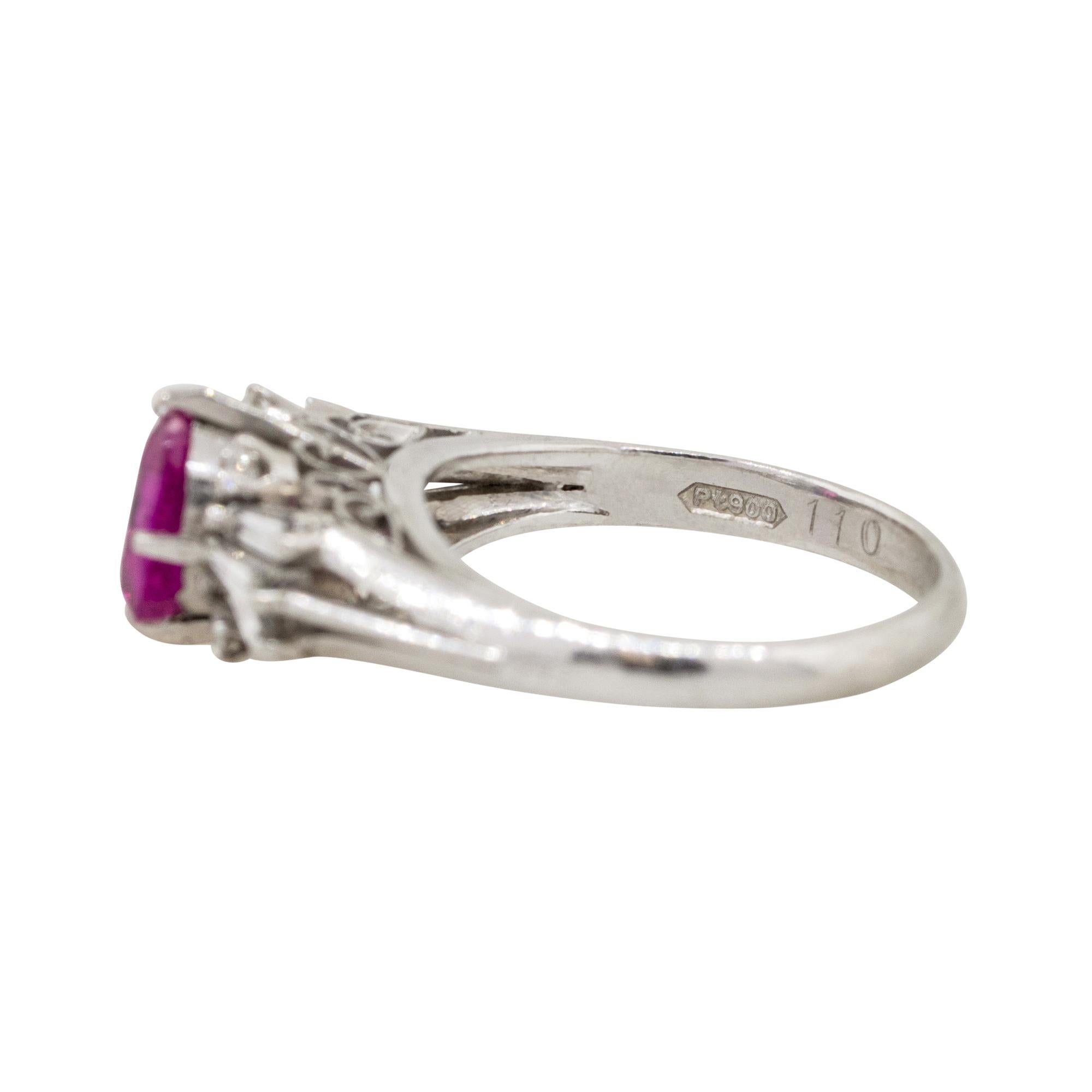 Women's 1.10 Carat Oval Cut Ruby Center Diamond Cocktail Ring Platinum in Stock