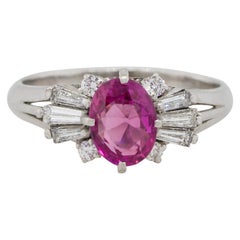 1.10 Carat Oval Cut Ruby Center Diamond Cocktail Ring Platinum in Stock