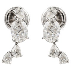 1.10 Carat Oval Pear Cut Natural Diamond Drop Earrings 14k White Gold Jewelry