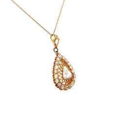 1.10 Carat Pear Rose Cut Diamond Gold Vintage Pendant Necklace