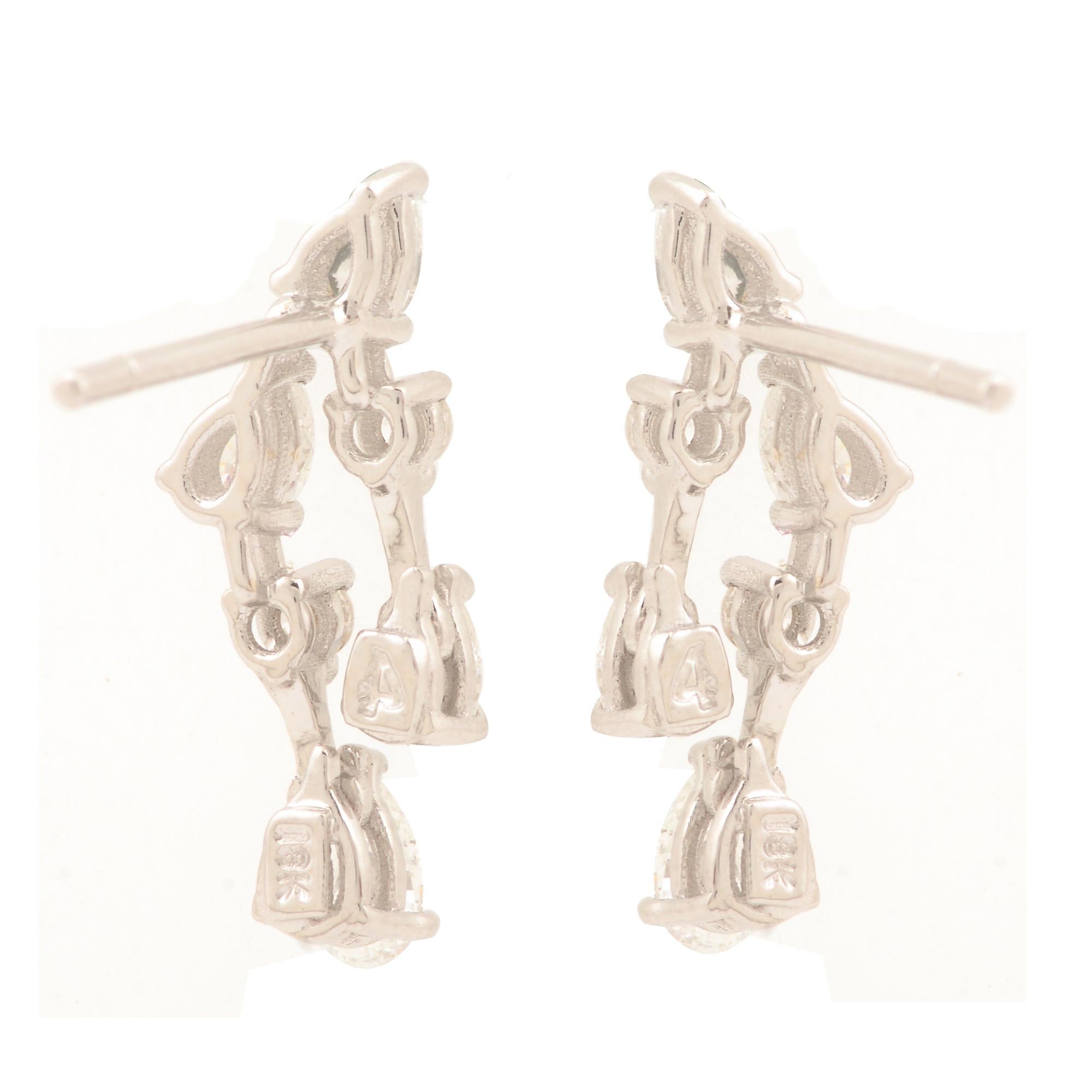 Modern 1.10 Carat Pear & Round Diamond Dangle Earrings 14 Karat White Gold Fine Jewelry For Sale