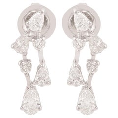 1.10 Carat Pear & Round Diamond Dangle Earrings 14 Karat White Gold Fine Jewelry