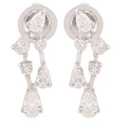 Boucles d'oreilles poire et diamant rond de 1,10 carat en or blanc 14 carats Bijoux fins